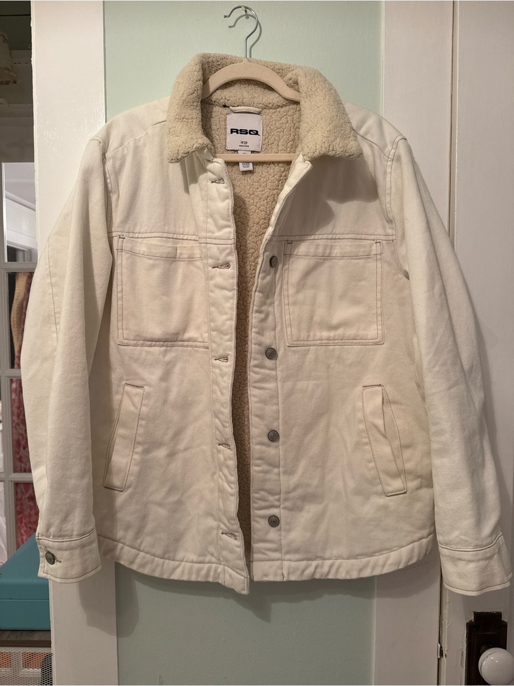 RSQ Cream Sherpa-Lined Jacket